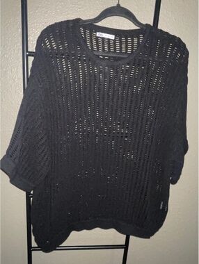 Zara Openwork Knit Short-Sleeve Top.